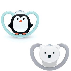 Chupeta Space - Dupla - Urso & Pinguim (0m+) Tam.1 - Nuk