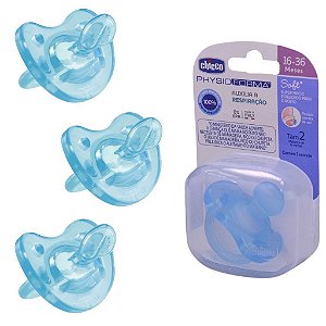 3 unidades Chupeta Soft Silicone TAM2 16-36M Azul - Chicco