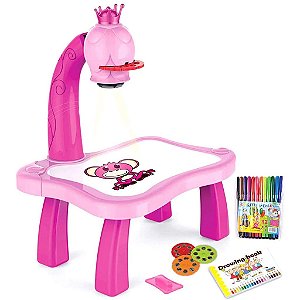 Mesa Criativa De Criança Infantil Cadeira Mágica Projetor Rosa