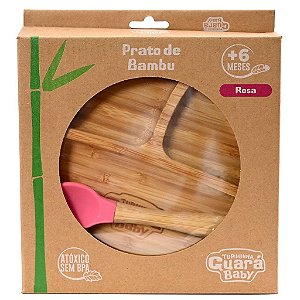 Prato Infantil de Bambu Rosa com Ventosa - Turminha Guará