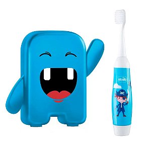 Escova De Dente Infantil Azul Com Porta Dentes