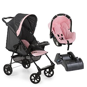 Kit Travel System Romano Preto e Rosa com Base - Galzerano