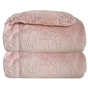Cobertor Plush com Sherpa Ferrete Rosa Quartzo – Laço Bebê