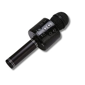 Microfone Karaokê Infantil WS858 Preto Sem Fio Com Bluetooth