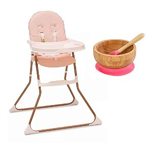 Cadeira de Alimentação Alta Nick Rose Com Tigela Bambu Rosa