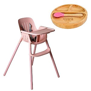 Cadeira de Alimentação Poke Com Prato De Bambu Rosa