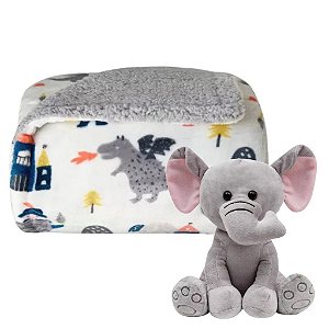 Cobertor Kids Plush Sherpa Cavaleiro E Pelúcia Elefante