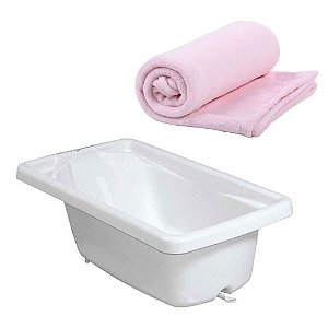 Banheira Avulsa Branco com Cobertor de Microfibra Mami Rosa