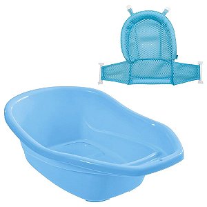 Banheira para Bebê Leitosa Azul com Rede Protetora de Banho