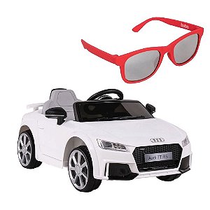 Carro Elétrico Infantil Audi Branco e Óculos De Sol Baby