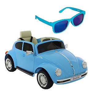 Carro Elétrico Infantil Beetle Azul com óculos De Sol Baby