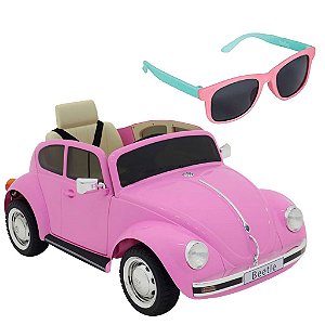 Carro Elétrico Infantil Beetle Rosa e Óculos de Sol