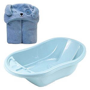 Banheira Infantil 29 litros com Cobertor de Microfibra Azul