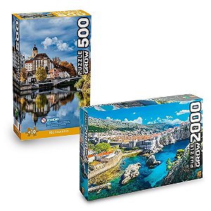 Kit Quebra-Cabeça 500 pçs Rio Danúbio e Dubrovnik 2000 pçs