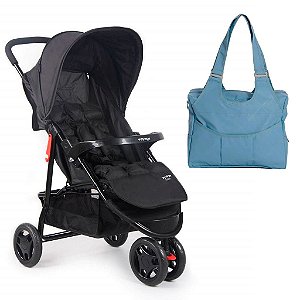 Carrinho de Bebê Delta Preto e Bolsa Clássica Azul Real