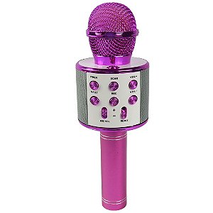 Microfone Karaokê Infantil WS858 Pink Sem Fio Com Bluetooth