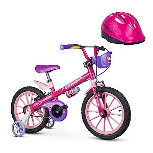 Bicicleta Infantil Aro 16 Top Girls e Capacete Rosa - Nathor