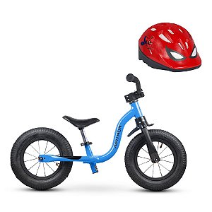 Bicicleta Balance Aro 12 Raiada Azul e Capacete Spider-Man