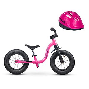 Bicicleta Balance Infantil Raiada e Capacete Rosa - Nathor