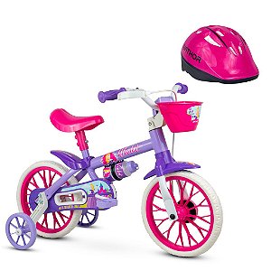 Bicicleta Infantil Aro 12 Violet e Capacete Rosa - Nathor