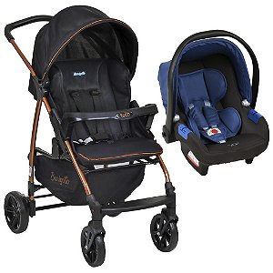 Carrinho de Bebê Ecco Preto Cobre e Bebê Conforto Touring X