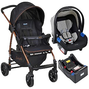 Carrinho de Bebê Ecco Preto Cobre com Bebê Conforto e Base