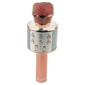 Microfone Karaokê Infantil WS858 Rose  Sem Fio Com Bluetooth