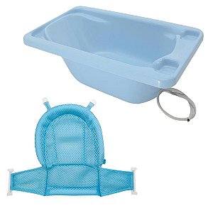 Banheira Plástica Rígida - Azul e Rede Protetora de Banho