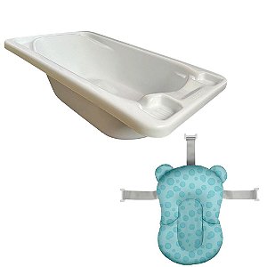 Banheira Plástica Rígida Branca com Almofada de Banho