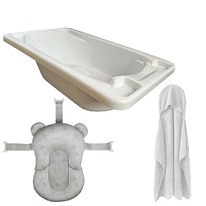 Banheira Plástica Branca com Almofada e Toalha de Banho