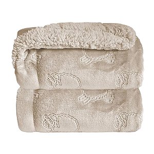 Cobertor Infantil Plush com Sherpa Ferrete Bege - Laço Bebê