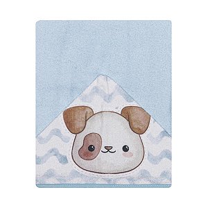 Toalha De Banho Felpuda Amiguinhos Cachorro Azul - Papi Mami