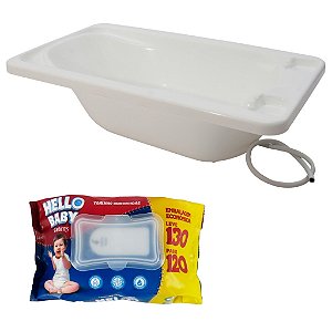 Kit Banheira Plástica Rígida Branca e Lenço Umedecidos 130un