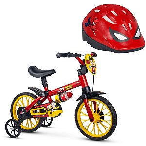 Kit Bicicleta Infantil Mickey Aro 12 Com Rodinhas E Capacete