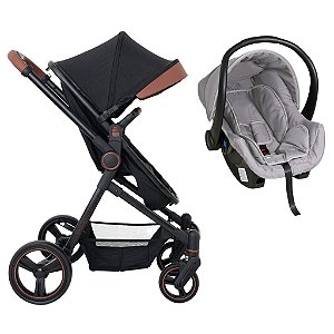 Carrinho De Bebê Galzerano Ivy Preto E Bebê Conforto Cinza