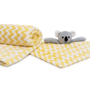 Conjunto Manta Para Bebê E Naninha Loani Coala Amarelo