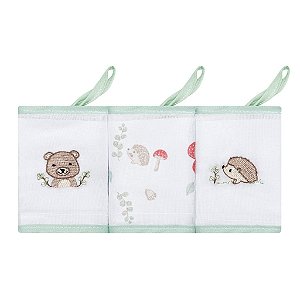 Kit Babetes Papi Mami Bordada c/ Prendedor de Chupeta Floresta