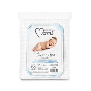 Toalha de Fralda Super Luxo Branca Papi Mami c/ Bainha 3 unid. 120 x 70 cm
