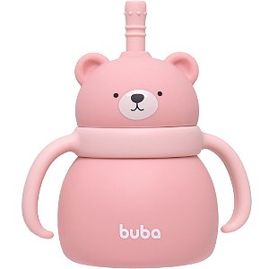Copo em Silicone Buba com Canudo Ursinho Rosa +6M