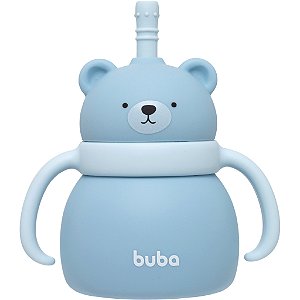 Copo em Silicone Buba com Canudo Ursinho Azul +6M