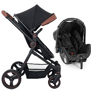 Kit Carrinho de Bebê Ivy com Bebê Conforto Grid Preto Galzerano