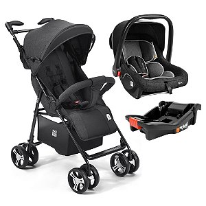 Carrinho de Bebê Flick Preto com Bebê Conforto e Base