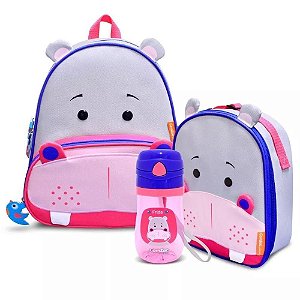 Conjunto de Mochila, Lancheira e Copo Let’s GO! - Hipopótamo - Comtac Kids