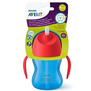 Copo com Canudo de Dinossauro 200ml - Azul e Vermelho - Philips Avent