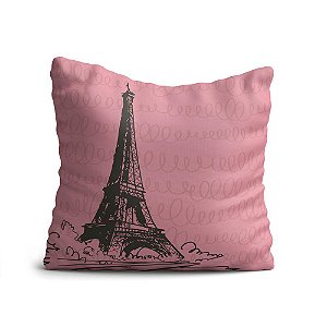 Capa de Almofada Yuzo 45x45cm Paris Torre Eiffel Rosa