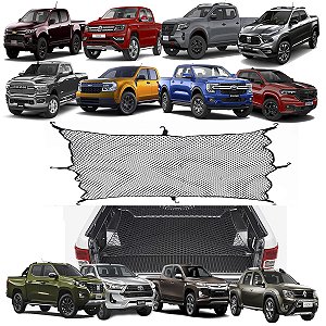 Rede Caçamba Caminhonete 140x140 Elástico Nas Pontas 8 Ganchos Hilux Frontier Ranger S10 L200 Triton Amarok Toro Rampage Maverick Dodge Ram Oroch Titano