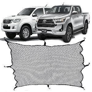 Rede Caçamba Toyota Hilux 140x140 Reforçada Com Elástico Nas Pontas E 8 Ganchos Para Separar e Conter Cargas