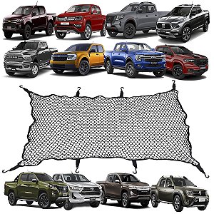 Rede Caçamba Caminhonete 100x150 Elástico Nas Pontas Ganchos Hilux Frontier Ranger S10 L200 Triton Amarok Toro Rampage Maverick Dodge Ram Oroch Titano