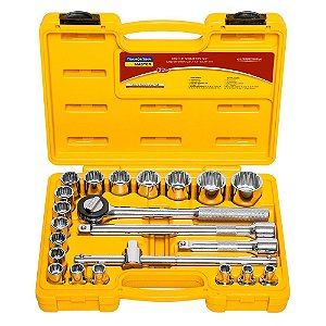 MALETA C/ SOQUETES ESTRIADOS E ACESSÓRIOS 1/2" - 22PÇs - TRAMONTINA