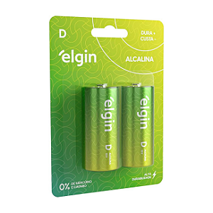 Pilha Alcalina D Elgin LR20 1.5V Blister Com 2